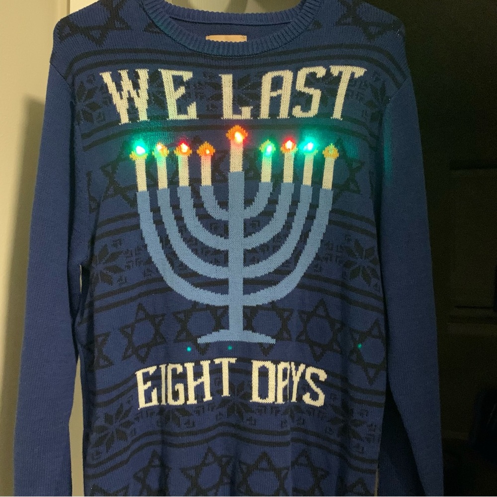 Roebuck Light Up Hanukkah “We Last Eight Days” Menorah Holiday Sweater